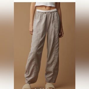Daily Practice Anthropologie Ankle Pants Sand Ruched Wide Leg SIZE LG NEW